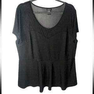 Torrid Women's Plus Size 2 (2X) Black Sheer Sweetheart Illusion Short Sleeve Top